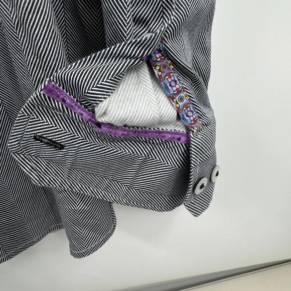 Robert Graham Shirt Mens M/L 16  Gray Stripes Stretch Designer Button Up - Picture 4 of 10